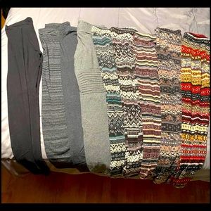 9 different pairs of leggings